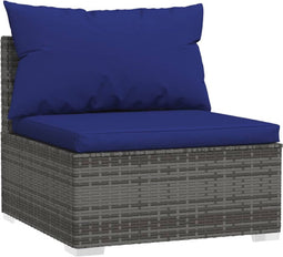 vidaXL - Tuinmiddenbank - met - kussens - poly - rattan - grijs