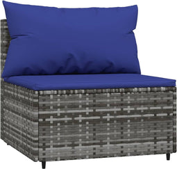 vidaXL - Tuinmiddenbank - met - kussens - poly - rattan - grijs