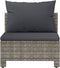 vidaXL - Tuinmiddenbank - met - kussens - poly - rattan - grijs