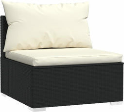 vidaXL - Tuinmiddenbank - met - kussens - poly - rattan - zwart
