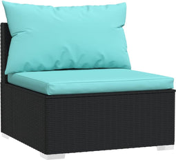 vidaXL - Tuinmiddenbank - met - kussens - poly - rattan - zwart