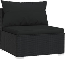 vidaXL - Tuinmiddenbank - met - kussens - poly - rattan - zwart