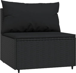 vidaXL - Tuinmiddenbank - met - kussens - poly - rattan - zwart