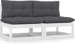 vidaXL - Tuinmiddenbanken - 2 - st - met - antraciete - kussens - massief - grenenhout