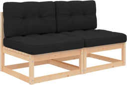 vidaXL - Tuinmiddenbanken - 2 - st - met - kussens - massief - grenenhout