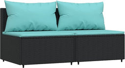 vidaXL - Tuinmiddenbanken - met - kussens - 2 - st - poly - rattan - zwart