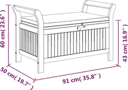 vidaXL - Tuinopbergbank - met - kussen - 91 - cm - massief - acaciahout
