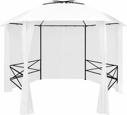vidaXL - Tuinpaviljoen - met - gordijnen - 180 - g/m² - 360x312x265 - cm - wit