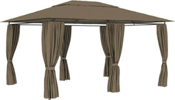 vidaXL - Tuinpaviljoen - met - gordijnen - 180 - g/m² - 4x3 - m - taupe