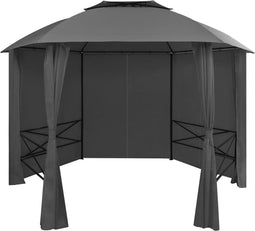 vidaXL - Tuinpaviljoen - met - gordijnen - hexagonaal - 360x265 - cm