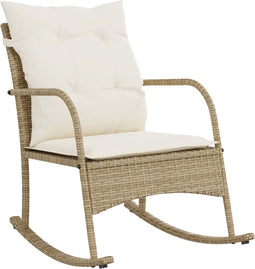 vidaXL - Tuinschommelstoel - met - kussens - poly - rattan - beige