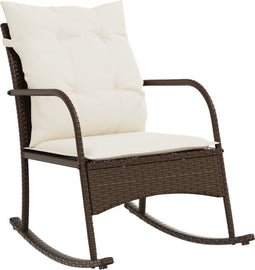 vidaXL - Tuinschommelstoel - met - kussens - poly - rattan - bruin
