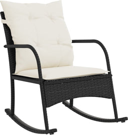 vidaXL - Tuinschommelstoel - met - kussens - poly - rattan - zwart