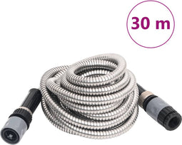vidaXL - Tuinslang - met - sproeikop - 0,6'' - 30 - m - roestvrij - staal - zilverkleur