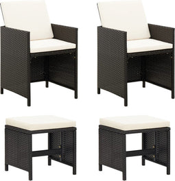 vidaXL - Tuinstoel- - en - voetenbankset - 4-delig - poly - rattan - zwart