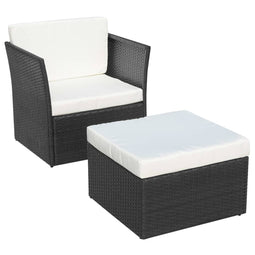 VidaXL - Tuinstoel met Kruk Poly Rotan - Zwart