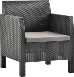 vidaXL - Tuinstoel - met - kussen - PP - rattan - antracietkleurig