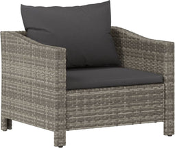 vidaXL - Tuinstoel - met - kussens - poly - rattan - grijs