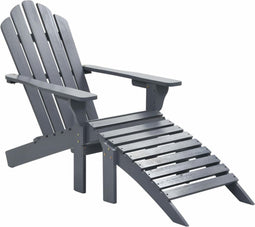 vidaXL - Tuinstoel - met - voetenbank - hout - grijs