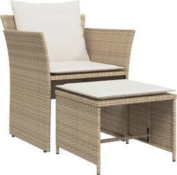 vidaXL - Tuinstoel - met - voetenbank - poly - rattan - beige