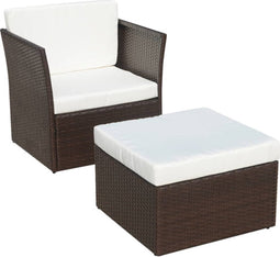 vidaXL - Tuinstoel - met - voetenbank - poly - rattan - bruin