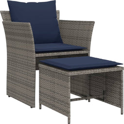 vidaXL - Tuinstoel - met - voetenbank - poly - rattan - grijs