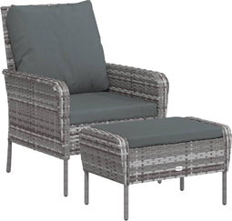 vidaXL - Tuinstoel - met - voetenbank - poly - rattan - grijs