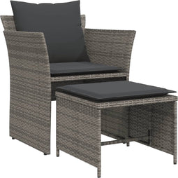 vidaXL - Tuinstoel - met - voetenbank - poly - rattan - grijs