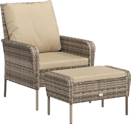 vidaXL - Tuinstoel - met - voetenbank - poly - rattan - lichtbruin