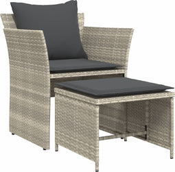 vidaXL - Tuinstoel - met - voetenbank - poly - rattan - lichtgrijs