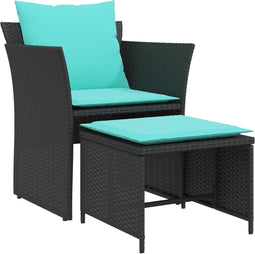 vidaXL - Tuinstoel - met - voetenbank - poly - rattan - zwart