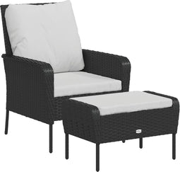vidaXL - Tuinstoel - met - voetenbank - poly - rattan - zwart