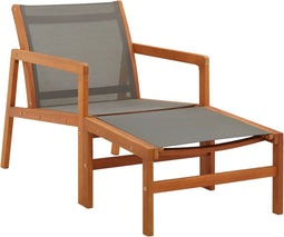 vidaXL - Tuinstoel - met - voetensteun - eucalyptushout - en - textileen - grijs