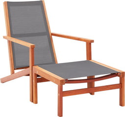 vidaXL - Tuinstoel - met - voetensteun - eucalyptushout - en - textileen - grijs