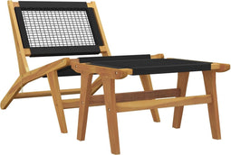 vidaXL - Tuinstoel - met - voetensteun - massief - teakhout - en - polyester