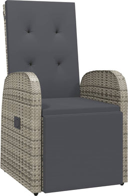 vidaXL - Tuinstoel - verstelbaar - met - kussen - poly - rattan - grijs