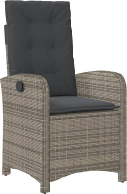 vidaXL - Tuinstoel - verstelbaar - met - kussens - poly - rattan - grijs