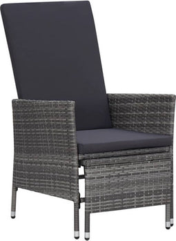 vidaXL - Tuinstoel - verstelbaar - met - kussens - poly - rattan - grijs