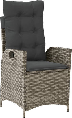 vidaXL - Tuinstoel - verstelbaar - met - kussens - poly - rattan - grijs