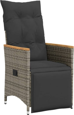 vidaXL - Tuinstoel - verstelbaar - met - kussens - poly - rattan - grijs