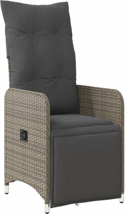 vidaXL - Tuinstoel - verstelbaar - met - kussens - poly - rattan - grijs