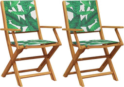 vidaXL - Tuinstoelen - 2 - st - bladpatroon - massief - acaciahout - en - stof