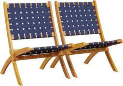 vidaXL - Tuinstoelen - 2 - st - inklapbaar - acaciahout - en - stof - donkerblauw