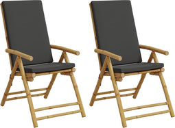 vidaXL - Tuinstoelen - 2 - st - inklapbaar - met - kussens - bamboe