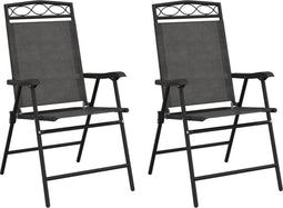 vidaXL - Tuinstoelen - 2 - st - inklapbaar - staal - en - textileen - gemêleerd - grijs