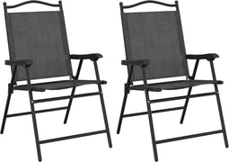 vidaXL - Tuinstoelen - 2 - st - inklapbaar - staal - en - textileen - gemêleerd - grijs