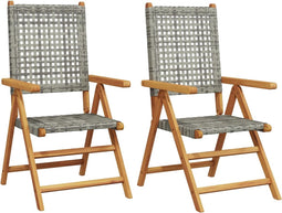 vidaXL - Tuinstoelen - 2 - st - massief - acaciahout - en - poly - rattan - grijs