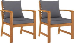 vidaXL - Tuinstoelen - 2 - st - met - donkergrijs - kussen - massief - acaciahout