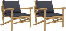 vidaXL - Tuinstoelen - 2 - st - met - donkergrijze - kussens - bamboe