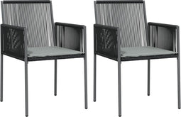 vidaXL - Tuinstoelen - 2 - st - met - kussens - 54x60,5x83,5 - cm - poly - rattan - zwart